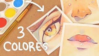 CÓMO DIBUJAR Y PINTAR OJOS NARIZ Y BOCA tutorial con acuarelas