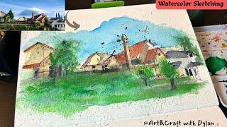 Simple Sketching Houses In CityDip Pen and Watercolor TutorialUrban Sketching Whit Me