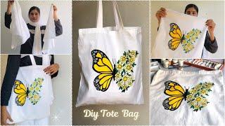 Diy tote bag tutorial  tote bag painting  tote bag sewing  easy cloth bag  handpainted tote bag