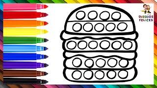 Dibuja y Colorea Una Hamburguesa POP IT 🟠🟡🟢🟣 Dibujos Para Niños