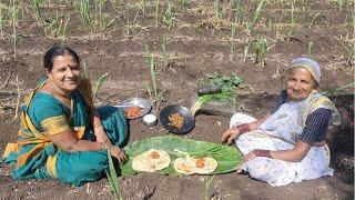 अस्सल गावरान चवीचा चुलीवरचा झणझणीत झुणका भाकरी आणि खर्डा  गावरान जेवण  झुणका भाकर  zunka bhakri