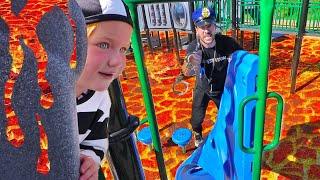 COPS vs ROBBERS - THE FLOOR IS LAVA CHALLENGE and PRISON ESCAPE at the Park new game with dad