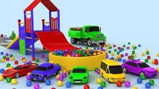 apprendre les couleurs Camion Tracteur sauter des voitures en Balles