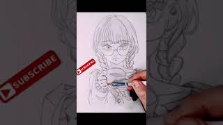 Quick Draw Drawing a girls face in a simple way with pencils ‘  ‍ #shorts