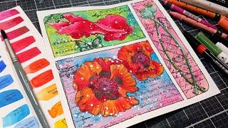 Watercolor & Mixed Media Gridded Poppy Painting