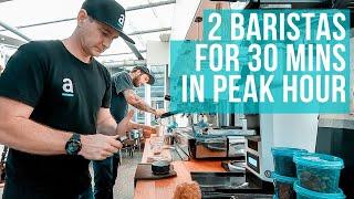 See How 2 Baristas Work In Peak Coffee Service