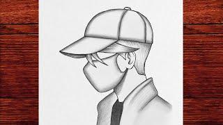 Şapka ve yüz maskesi takan bir çocuk nasıl çizilir Maske takan erkek çizimi Adım adım kolay çizim