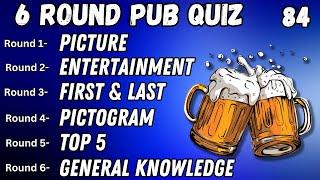 Virtual Pub Quiz 6 Rounds Picture Entertainment First & Last Pictogram Top 5 and GK #84