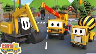 Construction Vehicles build house for Dog-Tractor dump truck & excavator for Kids.