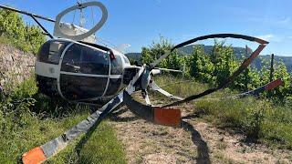 Spritzhubschrauber stürzt in Ellenz-Poltersdorf ab und stürzt in Wingert  schwerer Luftunfall