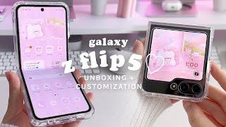 samsung galaxy z flip 5 unboxing + customization ‍️  cute & aesthetic android theme tutorial 
