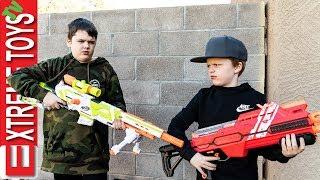 New Nerf Blaster Battle Ethan Attacks Cole with Nerf Modulus Longstrike.