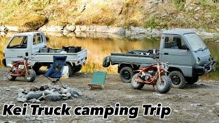 Fall car camping light Kei truck 4x4 trip with mini bikes