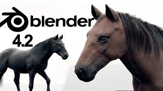 Making a Horse in Blender 4.2  - Timelapse sculpting retopology texturing rigging simulation