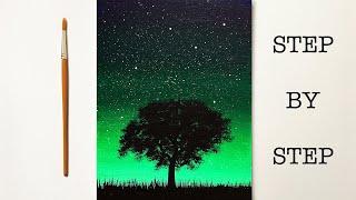 Night Sky Painting Tutorial for Beginners  Acrylic  Step by Step