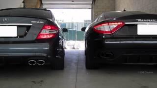 Mercedes C63 AMG vs Maserati Granturismo S Sounds Engine Cold Start and REVS