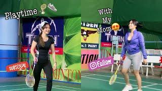 Badminton with my momeating streetfoods️#mycahsasaki#teamsasaki
