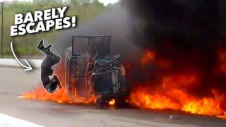 HUGE Wreck Ends in FIRE - Driver BARELY Escapes