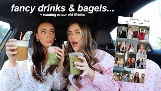 trying fancy drinks & bagels while we react to our OLD TIKTOKS *cringing*