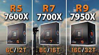 AMD Ryzen 5 7600X vs 7 7700X vs 9 7950X  Test in 9 Games