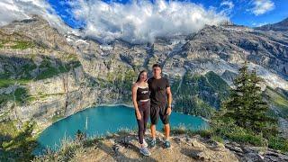 Vacation with a BEAUTIFUL GIRL in Switzerland on a lake in the Alps Lake Oeschinensee