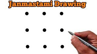 How to draw beautiful drawing from 9 dots  Mor pankh design drawing for janmashtami  Design draw