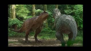 Prehistoric planet Carnotaurus mating dance scene