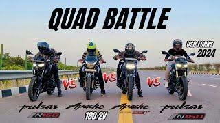 pulsar n160 2024 vs  Apache RTR 1604v vs Apache rtr 180 2v vs pulsar 160 2023  QUAD BATTLE 