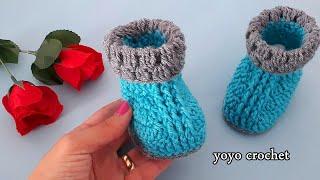رائع  كروشية هاف بوت للبيبى سهل للمبتدئين  أولادى و بناتى - crochet baby booties#يويو_كروشية