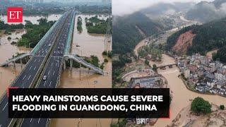 China floods Heavy rainstorms cause severe flooding in Guangdong aerial visuals