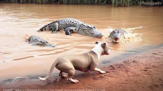 Cães atacados por crocodilos enquanto nadam no lago - cães vs jacaré