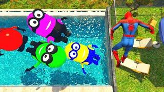 Red Spiderman VS Green Pink Red And Yellow Minions in GTA 5 Funny Gameplay ep.12
