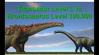 Titanosaur lvl 1 vs Brontosaurus lvl 100.000  ARK Survival Evolved  Cantex