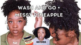 WASH AND GO ON 3C4A NATURAL HAIR + HIGH PINAPPLE CURLY MESSY PUFF