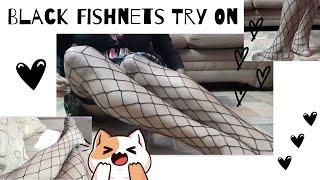 Try On Black Fishnet Pantyhose #stockings #nylon #tryon #review #strumpfhose