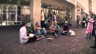 Three German students surprise a homeless guy