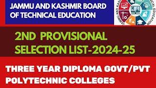 JkBOTE admission 2nd Final merit list3 year diploma programs polytechnic UT J&KLadakh 2024-25