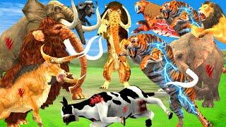 10 Big Bull Vs 10 Monster Lion Vs 10 Zombie Tiger Attack Cow Buffalo Save By Woolly Mammoth Elephant