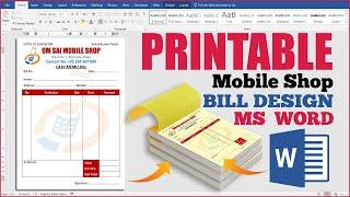 Printable Mobile Shop Bill Design in MS Word Hindi Tutorial  Easy Steps for Mobile Shop Bill Design