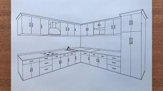 How to Draw a Kitchen in 2-Point Perspective