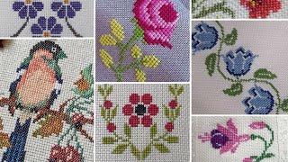 Patrones florales en punto de cruz.  Floral cross stitch patterns.  patrones de punto de cruz.