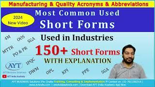 150+ Short Forms used in Industries In Hindi  Manufacturing & Quality Acronyms & Abbreviations
