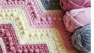 كروشيهبطانيه بيبى بغرزه الزجزاج -مفرش للانتريه  baby blanket crochet zagzag