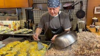 GIANT Grilled meat mountain Fantastic Japanese Food in Osaka. Japan Street Food