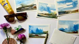 WATERCOLOR HOLIDAY POSTCARDS Tutorial for Beginners Loose ABSTRACT Watercolour Landscape Painting