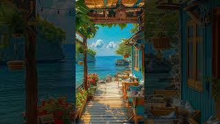 Summer Tropical Beach Cafe Environment - Happy Morning With Bossa Nova Music & Ocean Wave Sounds