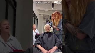 Hairstylist gives grandma a rainbow transformation