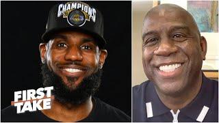 Magic Johnson reacts to the Lakers’ win talks recruiting LeBron to the Lakers  First Take