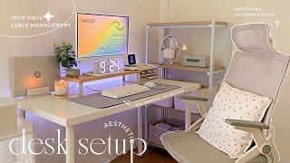 Cozy desk setup 2022 aesthetic & functional  tech haul  cable management  keyboard unboxing 