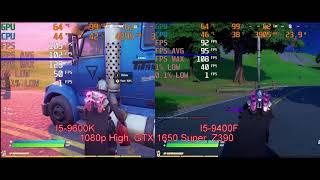 I5 9600k vs I5 9400f 1080p High FortNite GTX 1650 Super FPS Average Benchmark  Z390